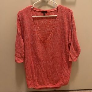 Express Marled Coral Dolman Sleeve V-Neck Knit Sweater